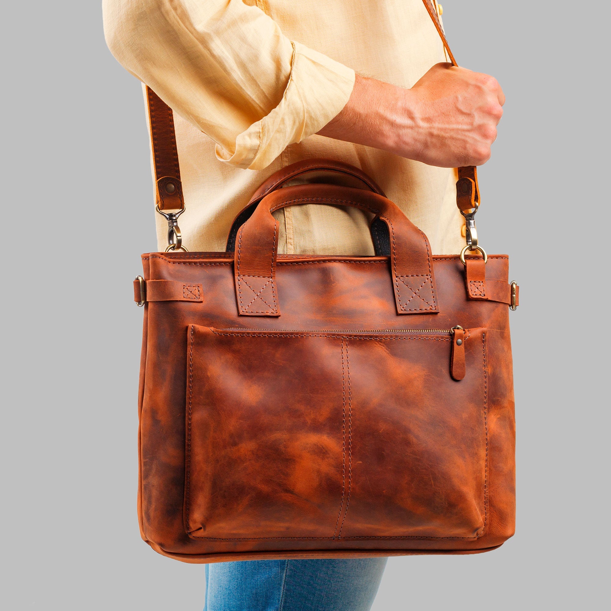 Leather tote laptop bag